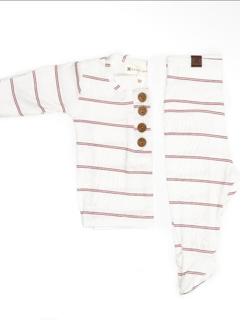 NWOT Papillon Blanc White and Rose soft Minimalist Boutique Striped baby Set 3-6